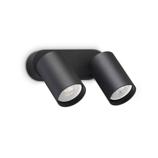 Ideal lux dynamite applique con 2 faretti cilindrici orientabili gu10 per soggiorno nera