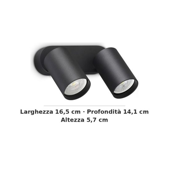 Ideal lux dynamite applique con 2 faretti cilindrici orientabili gu10 per soggiorno nera