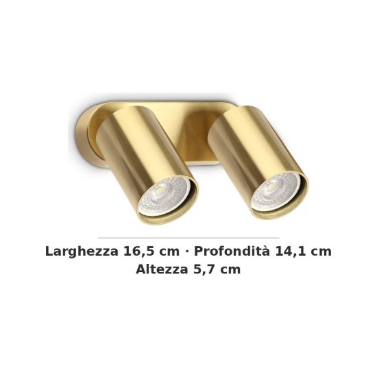 Ideal lux dynamite applique con 2 faretti cilindrici orientabili gu10 per soggiorno ottone