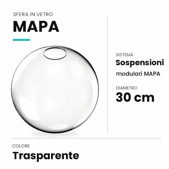 Ideal lux mapa sfera in vetro trasparente 30cm per sospensioni modulari
