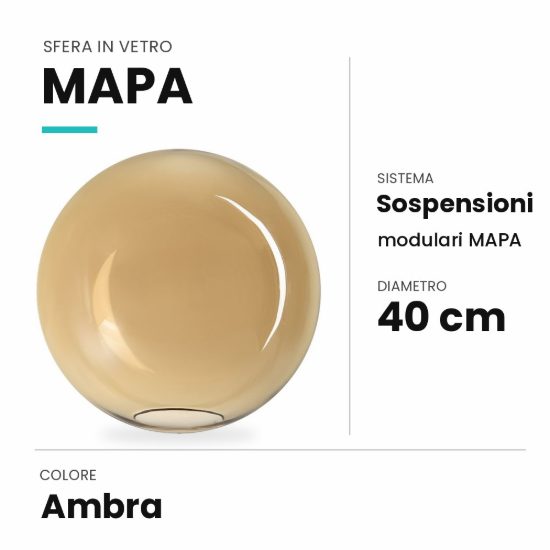 Ideal lux mapa sfera in vetro ambra 40cm per sospensioni modulari