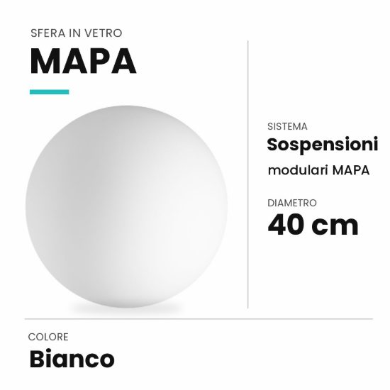 Ideal lux mapa sfera in vetro bianco 40cm per sospensioni modulari