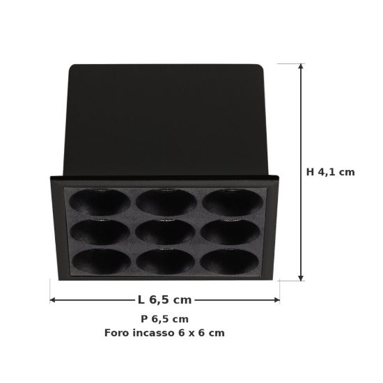 Ideal lux lika faretto da incasso per cartongesso led 10w 3000k foro 6x6cm quadrato nero