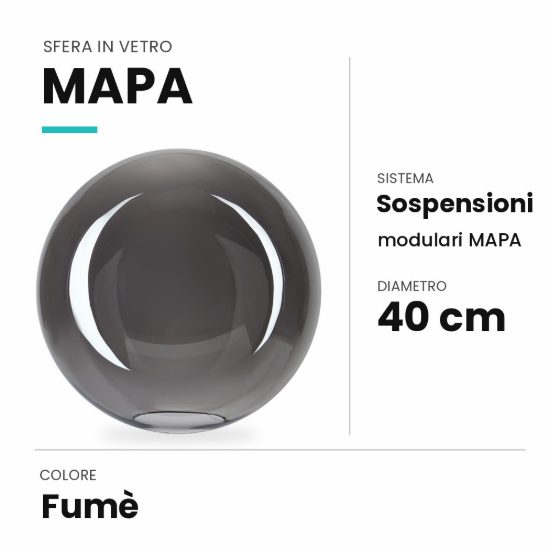 Ideal lux mapa sfera in vetro fumè 40cm per sospensioni modulari