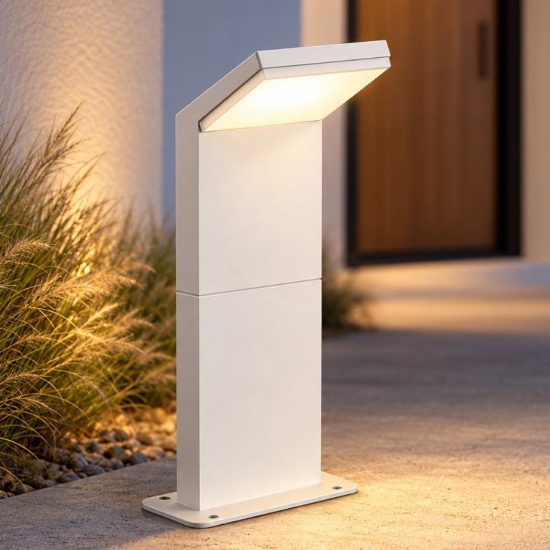 Ideal lux style paletto da esterno giardino con sensore led 8,5w 3000k 30cm rettangolare bianco