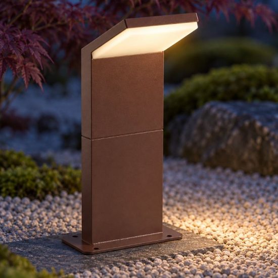 Ideal lux style paletto da esterno giardino con sensore led 8,5w 3000k 30cm rettangolare caffè