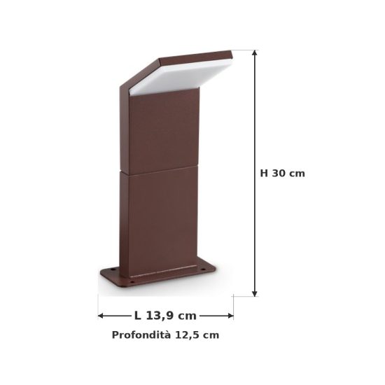 Ideal lux style paletto da esterno giardino con sensore led 8,5w 3000k 30cm rettangolare caffè