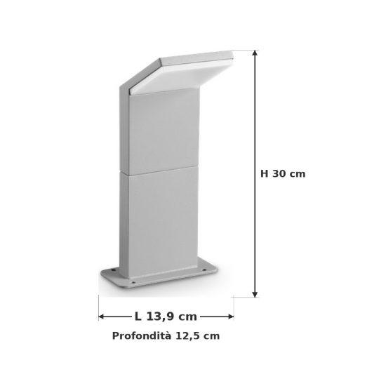 Ideal lux style paletto da esterno giardino con sensore led 8,5w 3000k 30cm rettangolare grigio