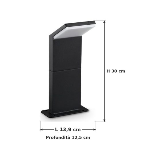 Ideal lux style paletto da esterno giardino con sensore led 8,5w 3000k 30cm rettangolare nero