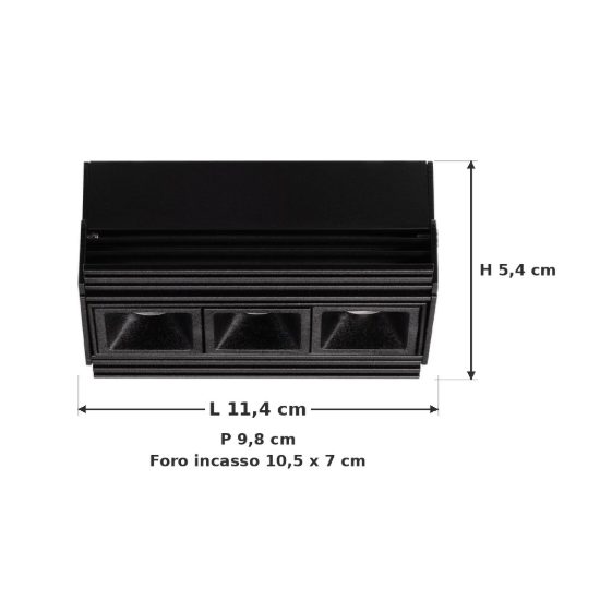 Ideal lux lika faretto da incasso per cartongesso led 8w 4000k foro 10,5x7cm rettangolare nero