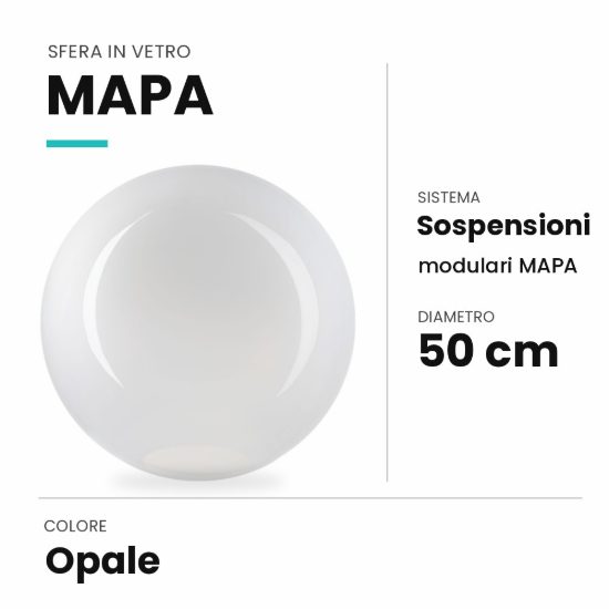 Ideal lux mapa sfera in vetro opale 50cm per sospensioni modulari