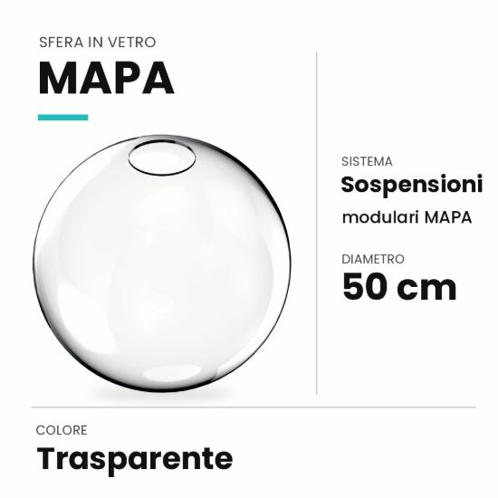 Ideal lux mapa sfera in vetro trasparente 50cm per sospensioni modulari