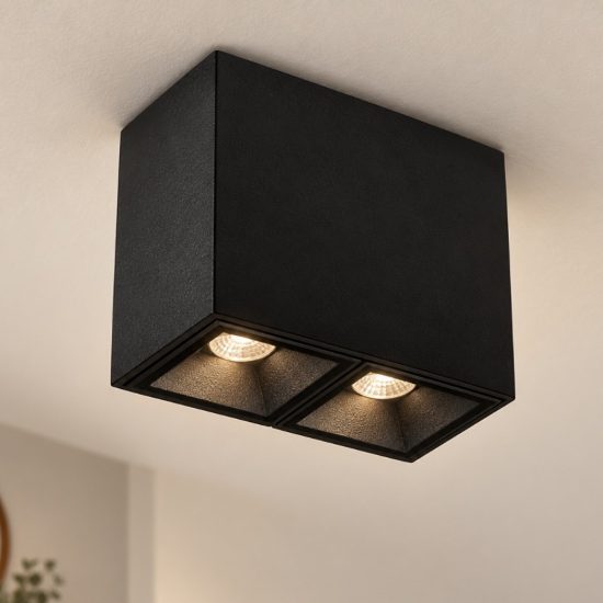 Ideal lux lika plafoniera con 2 faretti led 6w 3000k 6,5cm per ingresso moderna nera