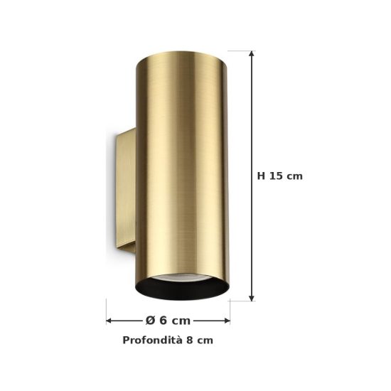 Ideal lux look applique cilindrica 2 luci gu10 15cm per soggiorno contemporanea ottone
