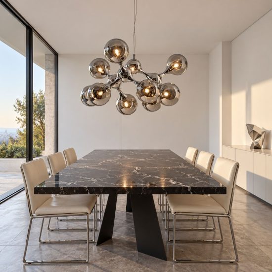 Ideal lux nodi lampadario con 9 luci e14 80cm per sala da pranzo moderno cromo con sfere in vetro