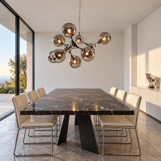Ideal lux nodi lampadario con 9 luci e14 80cm per sala da pranzo moderno cromo con sfere in vetro