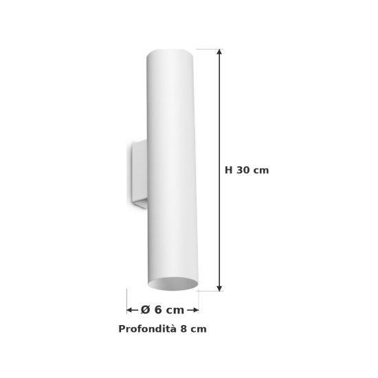 Ideal lux look applique cilindrica 2 luci gu10 30cm per soggiorno moderna bianca