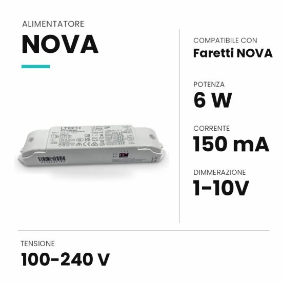 Ideal lux nova alimentatore dimmerabile 1-10v 6w 150ma per faretti da incasso