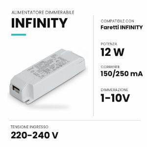 Ideal lux infinity alimentatore dimmerabile 1-10v 12w 150-250ma per faretti da incasso