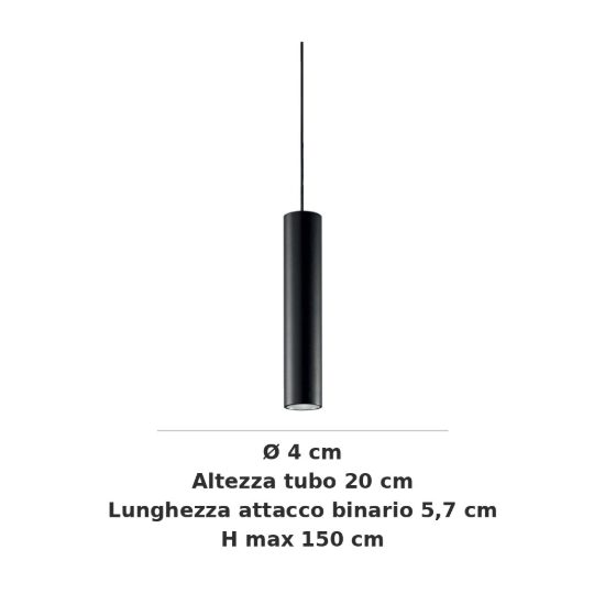 Ideal lux deva pendant tube lampada a sospensione per binario magnetico led 6w 4000k 4cm nera