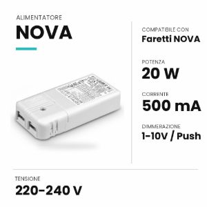 Ideal lux nova alimentatore dimmerabile 1-10v push 20w 500ma per faretti da incasso