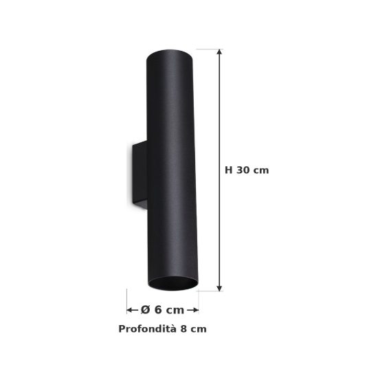Ideal lux look applique cilindrica 2 luci gu10 30cm per soggiorno moderna nera