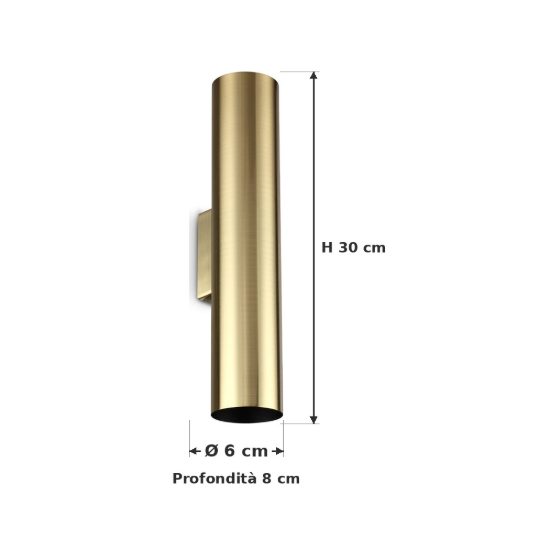 Ideal lux look applique cilindrica 2 luci gu10 30cm per soggiorno contemporanea ottone
