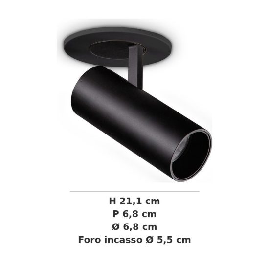 Ideal lux nova faretto da incasso per cartongesso orientabile led 6w 4000k foro 5,5cm rotondo nero