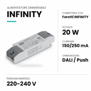 Ideal lux infinity alimentatore dimmerabile dali push 20w 150-250ma per faretti da incasso