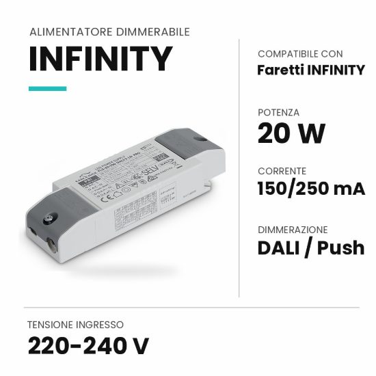 Ideal lux infinity alimentatore dimmerabile dali push 20w 150-250ma per faretti da incasso