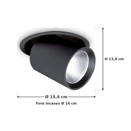 Ideal lux nova faretto da incasso per cartongesso orientabile led 20w 4000k foro 14cm rotondo nero