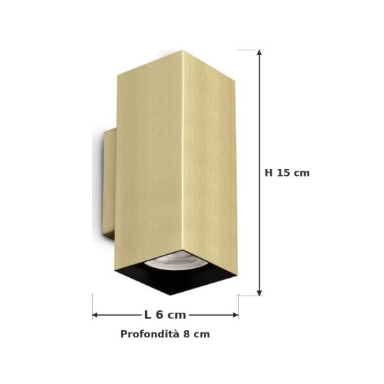 Ideal lux look applique rettangolare 2 luci gu10 15cm per soggiorno contemporanea ottone