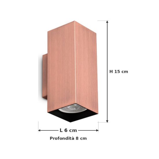 Ideal lux look applique rettangolare 2 luci gu10 15cm per soggiorno contemporanea rame
