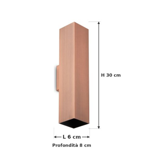 Ideal lux look applique rettangolare 2 luci gu10 30cm per soggiorno contemporanea rame
