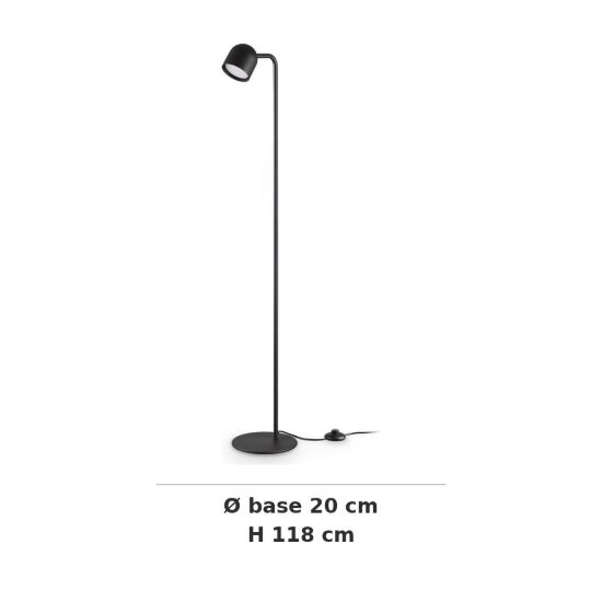 Ideal lux dodo lampada da terra con faretto orientabile gx53 led 9w 118cm per soggiorno moderna nera
