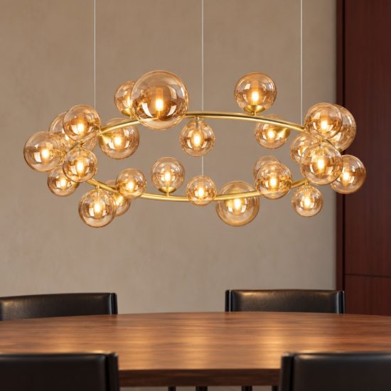 Ideal lux perlage lampadario ad anello 25 luci per sala da pranzo sfere in vetro ambra