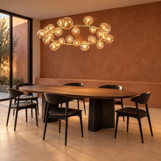 Ideal lux perlage lampadario ad anello 25 luci per sala da pranzo sfere in vetro ambra