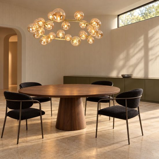 Ideal lux perlage lampadario ad anello 25 luci per sala da pranzo sfere in vetro ambra