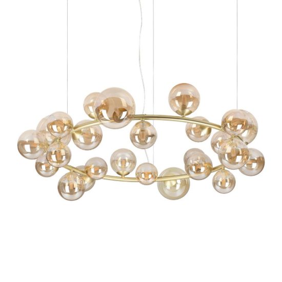 Ideal lux perlage lampadario ad anello 25 luci per sala da pranzo sfere in vetro ambra