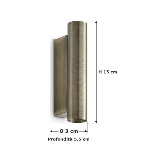 Ideal lux look applique cilindrica led 9w 3000k 15cm per soggiorno contemporanea ottone
