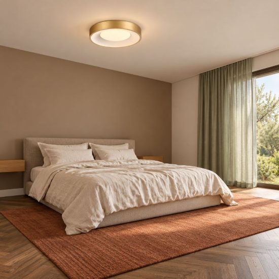 Ideal lux planet plafoniera tonda led 25w 3000k 50cm per camera da letto contemporanea ottone