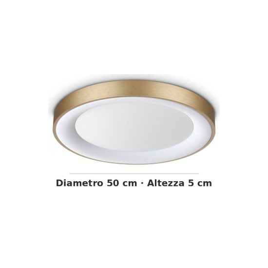 Ideal lux planet plafoniera tonda led 25w 3000k 50cm per camera da letto contemporanea ottone