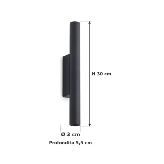 Ideal lux look applique cilindrica led 9w 3000k 30cm per soggiorno moderna nera