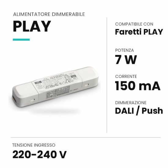 Ideal lux play alimentatore dimmerabile dali push 7w 150ma per faretti da incasso