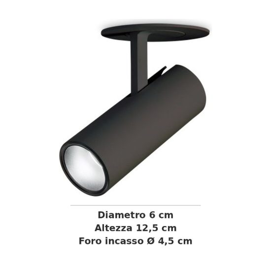 Ideal lux play faretto da incasso per cartongesso orientabile 7w 4000k foro 4,5cm cilindrico nero