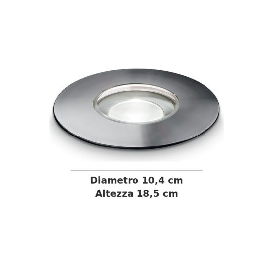 Ideal lux rocket faretto da incasso da esterno pavimento led 10w 3000k 10,4cm rotondo acciaio