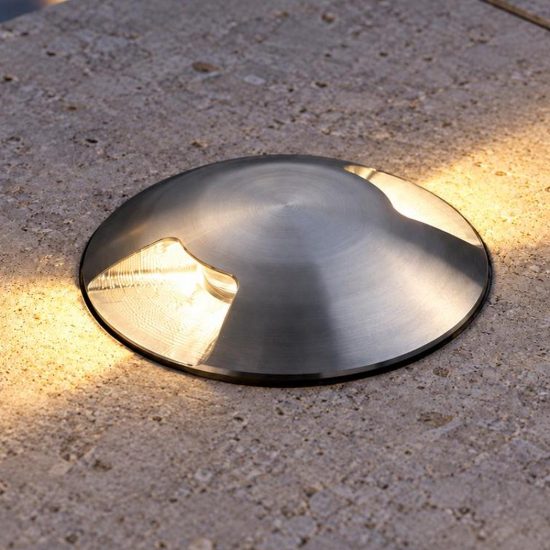 Ideal lux rocket segnapasso da esterno pavimento a luce doppia led 2w 3000k 5,5cm rotondo acciaio