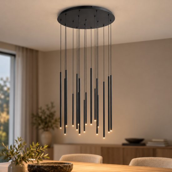 Ideal lux look lampadario con 16 pendenti led 31w 3000k 70cm per soggiorno moderno nero