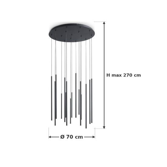 Ideal lux look lampadario con 16 pendenti led 31w 3000k 70cm per soggiorno moderno nero