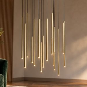 Ideal lux look lampadario con 16 pendenti led 31w 3000k 70cm per soggiorno contemporaneo ottone
